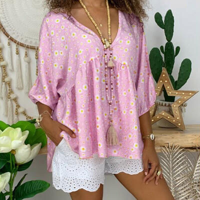 

Starmoon Women Fashion Summer V Neck Printed Long Sleeve Shirt Loose Blouse Top