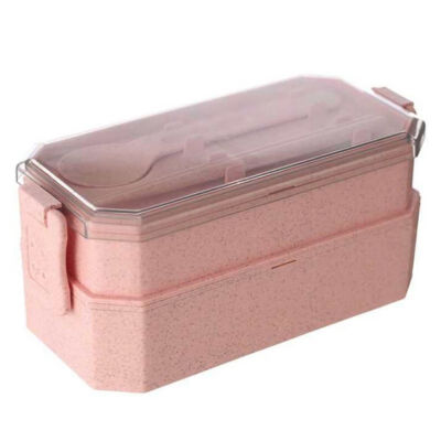 

Students Sealed Wheat Straw Thermal Insulation Lunch Container Double-decker Lunch Box Including Flatware-SpoonChopstick