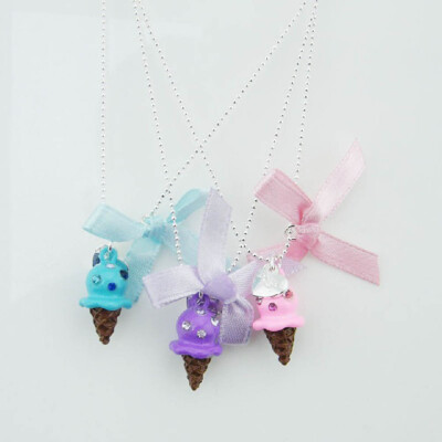 

Kids Children Girls Cute Lovely Bohemian Colored Ice Cream Fruit Cherry Forever Pendant Necklace Set Color Multicolor