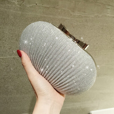 

Twinkling Golden Evening Clutch Bag Women Bags Wedding Bridal Metal Bow Chain Shoulder Bag