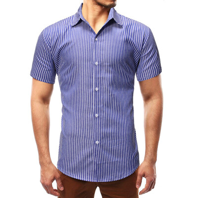 

Tailored Fashion Mens Summer Slim Casual Striped Button Short-sleeved Shirt Top Blouse
