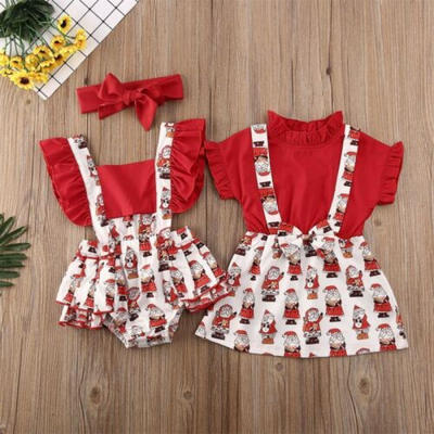 

US Newborn Baby Kid Girl Dress Matching Clothes Romper Christmas Santa Outfit