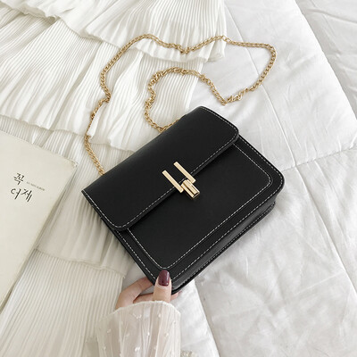 

2019 new Sen temperament contrast color small square bag female fashion casual chain Messenger bag simple wild shoulder bag