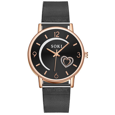 

Women Silver & Gold Mesh Love Heart Moon Dial Wristwatches Fashion Casual Womens Steel Quartz Watches Relogio Feminino Hot 533