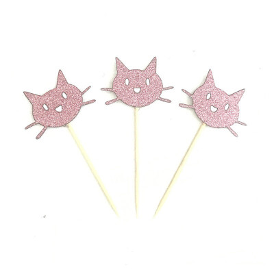 

FUNNNYBUNNY Cat Cupcake Toppers Shiny Black Gold Silver&Pink Cute Cat Head Cake Top Decor for Baby Shower Birthday Party