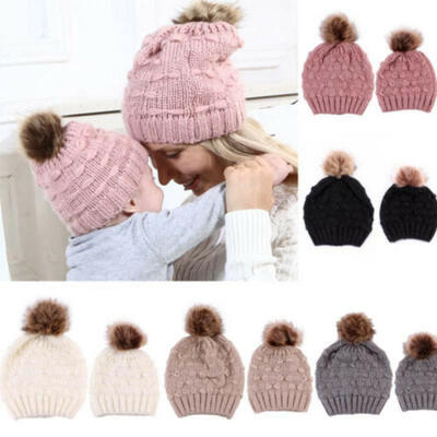 

Mom Beanie Hat Cap Knitted hat Newborn Baby Knit Soild Cotton Blend Women Warm