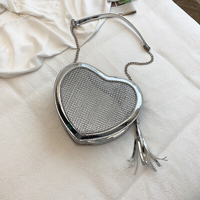 

2019 New Fashion Women Heart Shaped Messenger Bag Love Chain Diamond Patent Leather Shoulder Bag High Quality Luxury Handbag Sac
