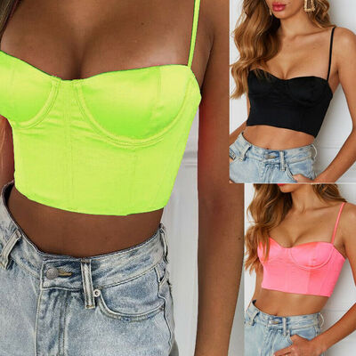 

Women Buckle Vest Boob Tube Crop Top Bralet Sheer Mesh T Shirt Cami Tank Top