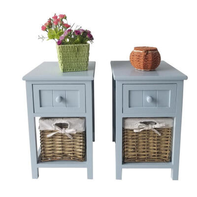 

2x Light Gray Chic Nightstand Wood End Side Bedside Table With Drawer Stroage Bedroom Furni