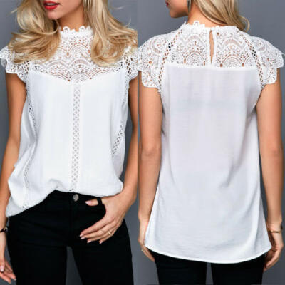 

Women Casual OL Lace Sleeveless White Shirt Blouse Tops Loose T-Shirt Tee Top