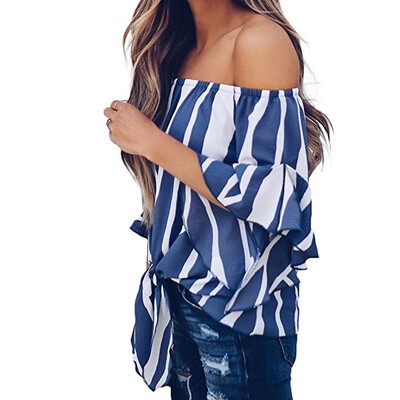 

Fashion Women Lady Off Shoulder Striped Summer T-shirt Loose Baggy Tops Blouse