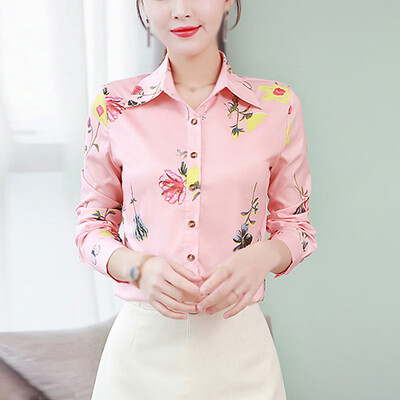 

Womens Office Business Tops Slim Floral Print Lapel Buttons Plus Size Blouse