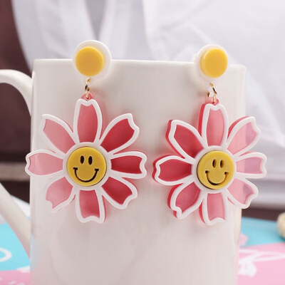 

EK715 New Design Trendy Acrylic Earrings Big Flowers Drop Earrings for Women Korean Creative Sweet Smile Face Earrings Jewelry