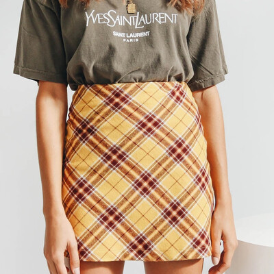 

Roseonmyhand Womens Sexy Party Plaid Zipper Wooden Ear Slim High Waist Hip Short Mini Skirt