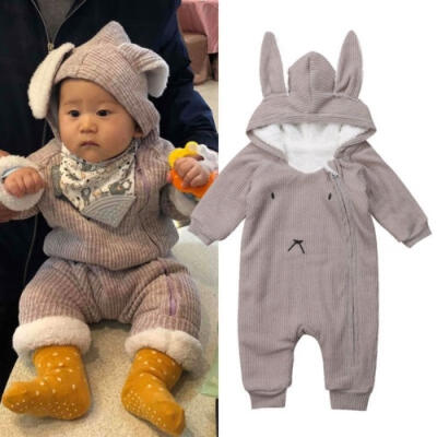 

Toddler Kids Baby Boys Girls Rabbit Ears Hooded Warm Winter Fur Romper Jumpsuit Outfits Set