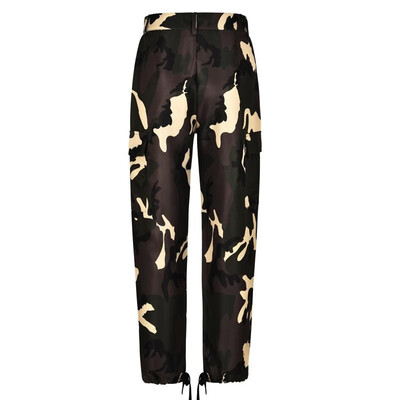 

Fashion Women Long Pants Camouflage Print High Waist Pockets Zip Casual Camo Trousers YellowWhite