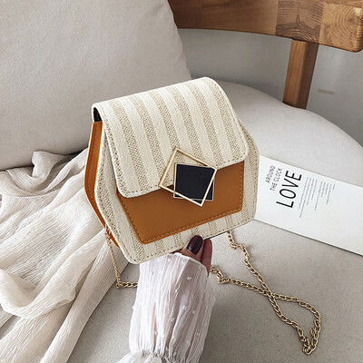 

Sen temperament chain Messenger bag female simple contrast color woven bag 2019 new fashion wild striped shoulder bag