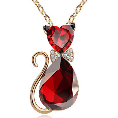 

Luxury Wedding Bridal Women Cat Rhinestone Charm Pendant Necklace Party