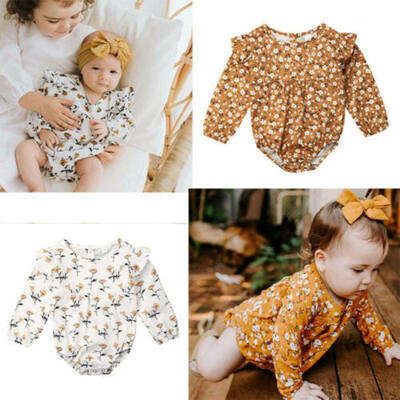

Fashion Newborn Baby Girl Long Sleeve Ruffle Romper Jumpsuit Floral Outfit Cloth