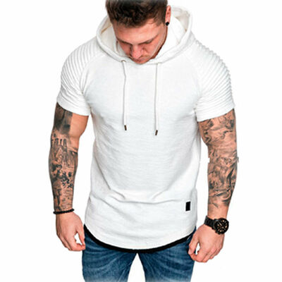 

Fashion Mens Slim Fit Solid hooded Hoodie Short Sleeve Casual T-Shirt Tops