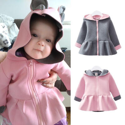 

Infant Toddler Baby Girls 3D Rabbit Ears Hooded Coats Long Sleeve Zipper Jacket Outwear Warm Fall Winter Clothes