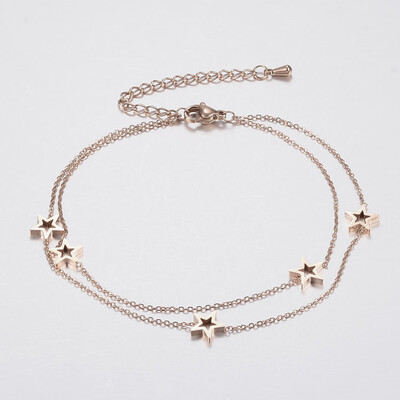 

304 Stainless Steel Multi-Strand Anklets with Lobster Claw Clasps Star Rose Gold 8-58"220mm