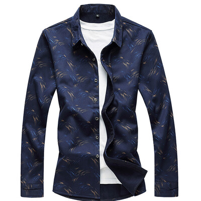 

Toponeto Mens Autumn Plus Velvet Leisure Printing Long-sleeved Shirt Top Blouse