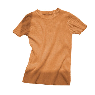 

Womens Korean Style Fashion O Neck Solid Short Sleeve Knitted Sexy Slim Pullover T-Shirt