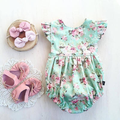 

New One Piece Baby Girls Floral Romper Summer ruffled Jumpsuit Playsuit Infant 0-18M