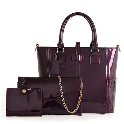 

2017 Female high quality PU leather patent women handbag fashion solid black Messenger bag 3 Set Composite bag bolsa feminina