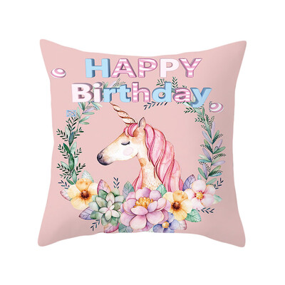 

Unicorn Happy Birthday Pillowcases Popular Unicorn Throw Pillow Case Cushion Cover Home Sofa Office Decorative 18"X18"