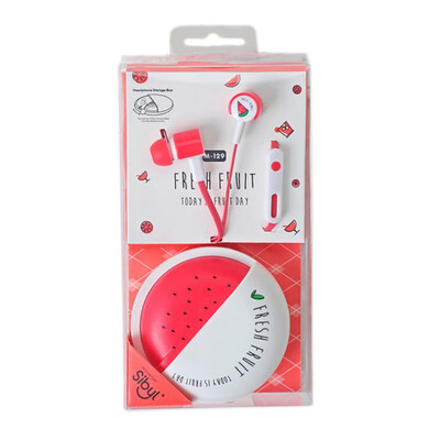 

Cute Cat Pattern Earphone Fashion Novel Fruit Pattern Storage Box Headphones Beautiful Universal Practical Earphones