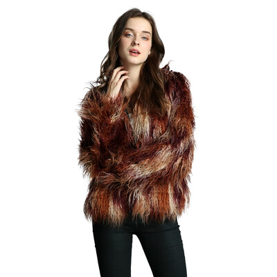 

Womens Shaggy Faux Fur Coat Solid Color Long Sleeve Short Jacket
