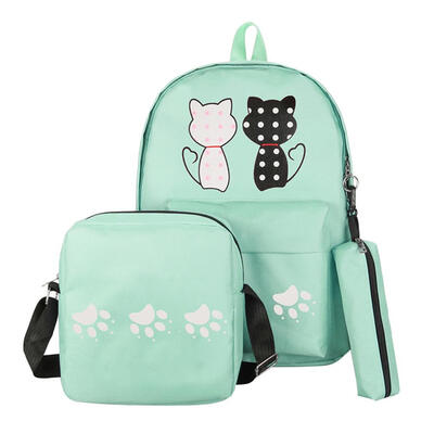 

3pcs Women Composite Cats Canvas Girls Backpack Crossbody Bag Pencil Case