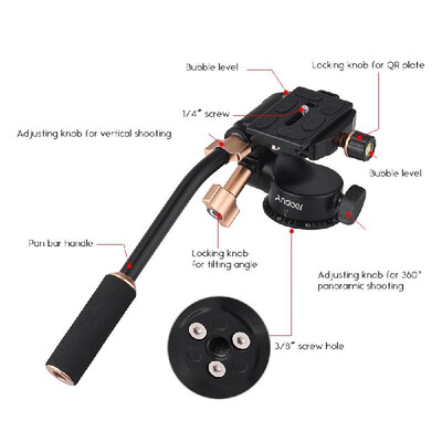 

Andoer Q08S Aluminum Alloy 3-Way Damping Video Head Tripod Head with Pan Bar Handle Support 360° Panoramic Shooting 14" Screw Mou