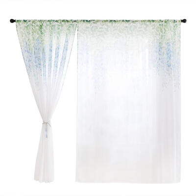 

1pc Purple Flowers Print Sheer Voile Tulle Drapes for Home Windows Curtains