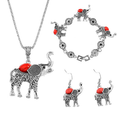 

Bohemian Style Retro Inlay Turquoise Elephant Necklace Bracelet Earrings Set Jewellery Set Festival Gift