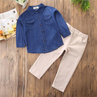 

Toddler Kids Baby Boy Demin Long Sleeve Shirt TopsLong Pants Outfit Set Clothes