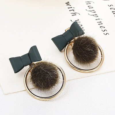 

Bowknot Temperament Dangle Earrings Personalized Wild Simple Hair Ball Female Models Earrings Jewelry