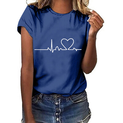 

Nomeni Women Girls Plus Size Heart Print Short Sleeved T-shirt Blouse Tops