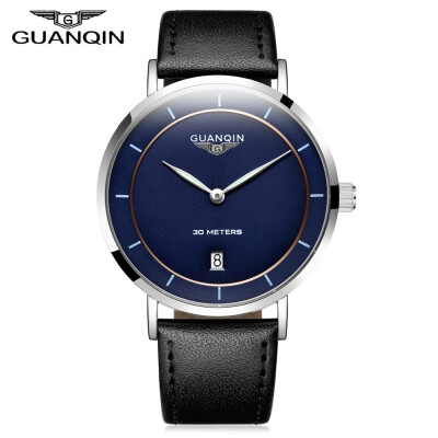 

GUANQIN GS19070 Men Quartz Watch Date Display Genuine Leather Band 3ATM Wristwatch