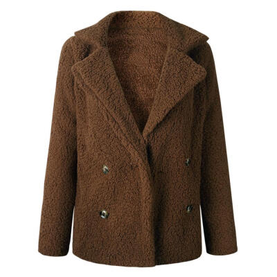 

Winter Women Fleece Coat Loose Jacket Wide Lapel Warm Outerwear with Pocket