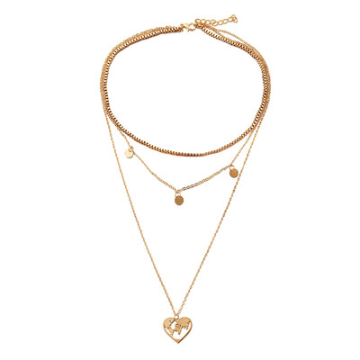 

Boho Layered Long Chain Necklace For Women Vintage Gold Color Heart Pendant Necklace Summer Femme Jewelry Gift