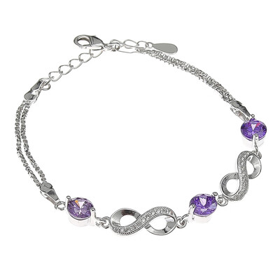 

Elegant Silver Purple Crystal Chain Bracelet Copper Bangle