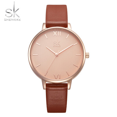 

Shengke Top Brand Fashion Ladies Watches Leather Female Quartz Watch Women Thin Casual Strap Watch Reloj Mujer Marble Dial 2019