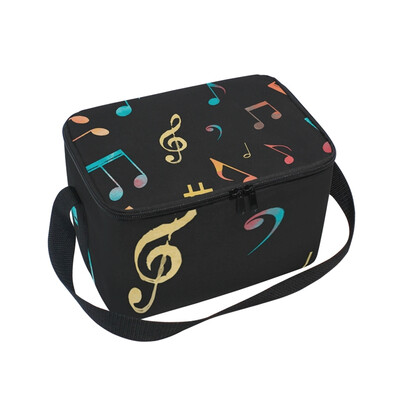 

ALAZA Insulated Lunch Box Black Music Lunch Bag for Men Women Portable Tote Bag Cooler Bag