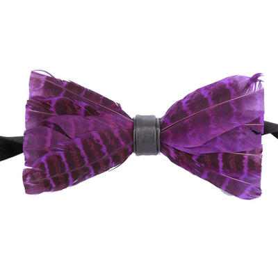 

Fashion Men Feather Faux Leather Bow Tie Adjustable Wedding Party Formal Necktie
