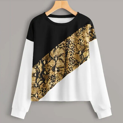 

Tailored Fashion Womens Pullover Long Sleeve Leopard Pattern Patchwork Blouse