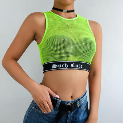 

Women Sheer Fishnet Sleeveless Shirt Top Sexy Mesh T-Shirt Crop Top Blouse S-L
