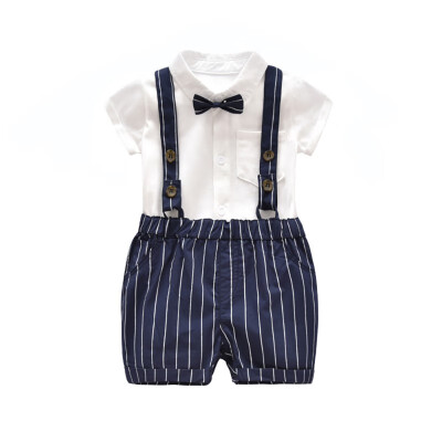 

Summer Newborn Baby Boy Romper Clothes Set Bow Wedding Birthday Boys Overall Suit Shirt Strap Pants Toddler Gentleman Outfit